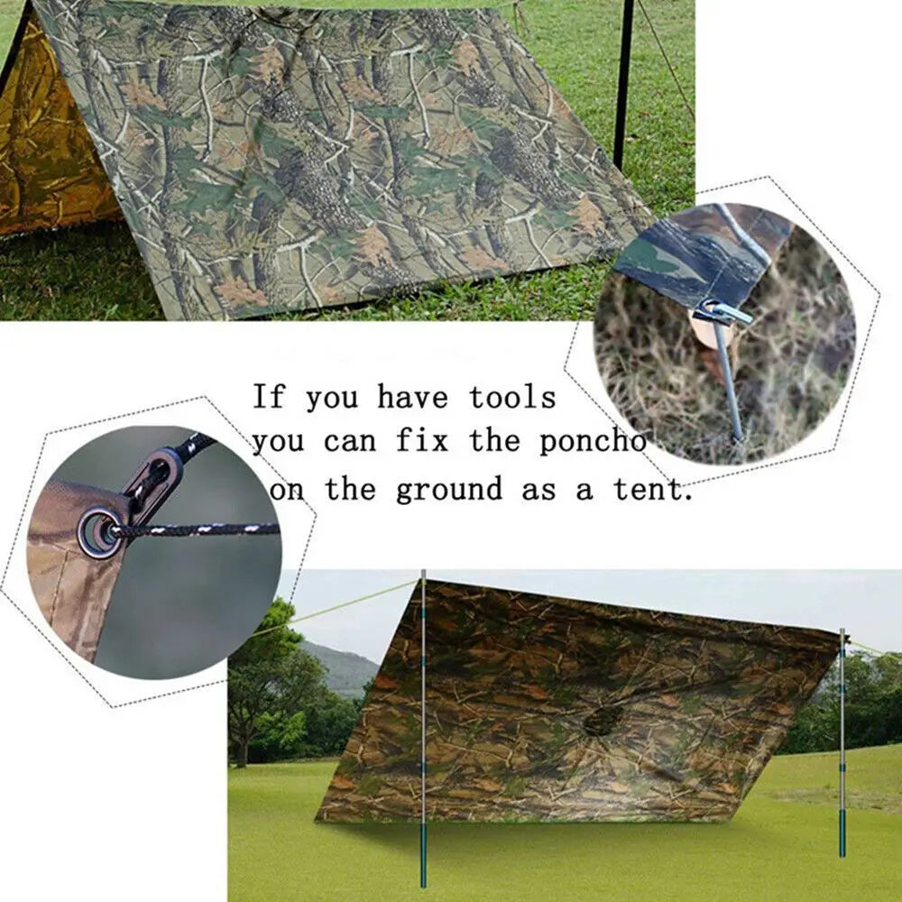 Tactical Rain Poncho - Army Poncho Shelter Waterproof Ripstop for Hunting