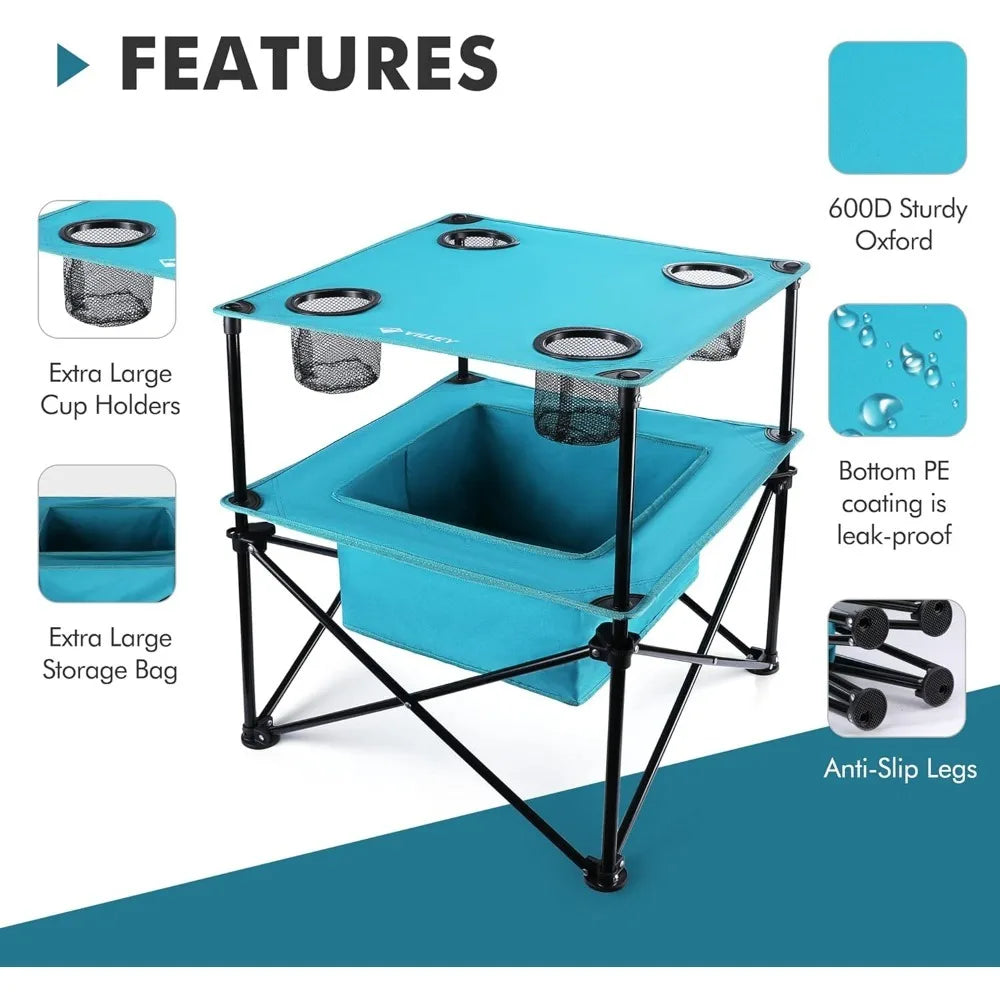 Portable Camping Picnic Table, Lightweight Folding Beach Table with 4 Cup Holders and Carry Bag for Camp