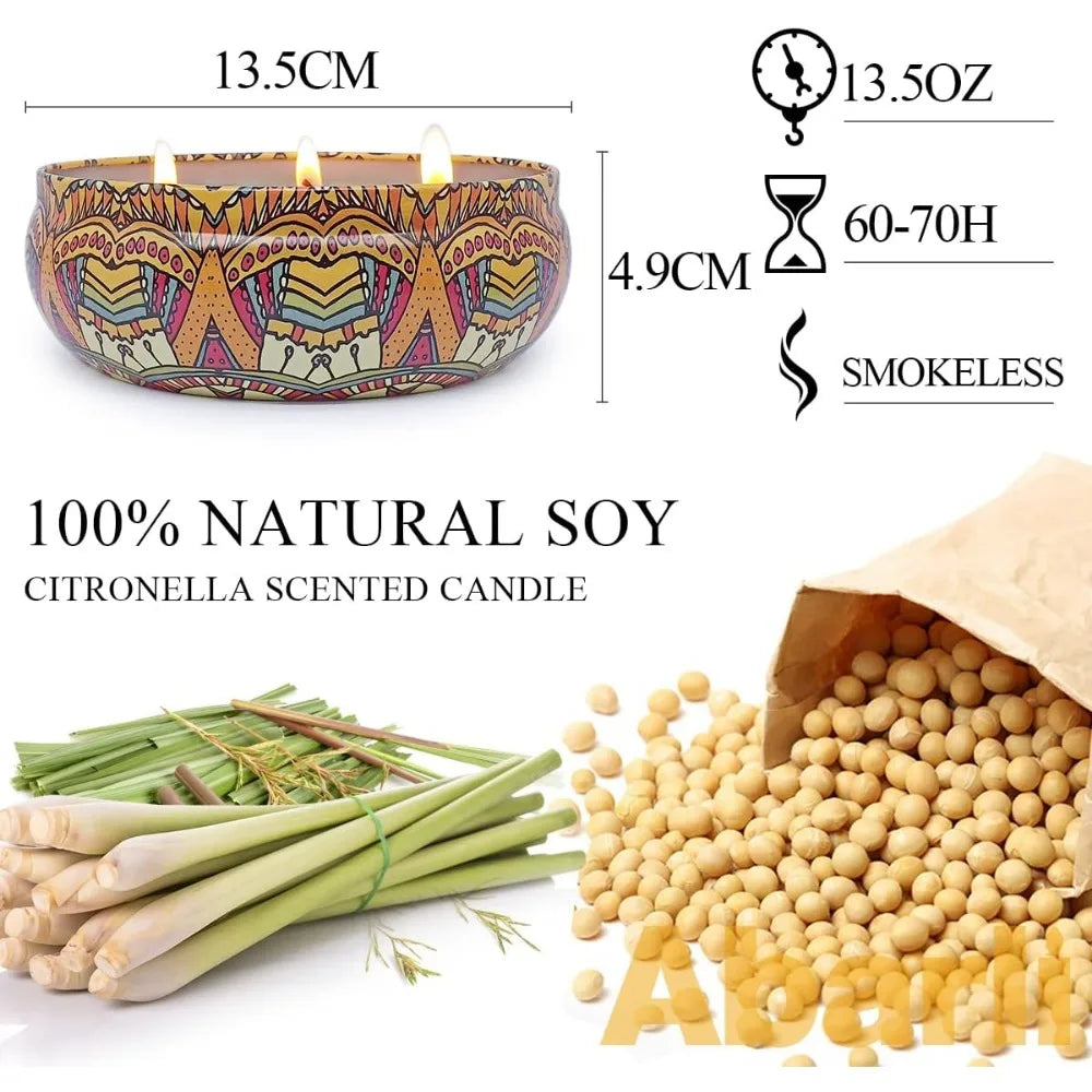 Citronella Outdoor Candle 3 Wick 13.5oz Soy Blue and White