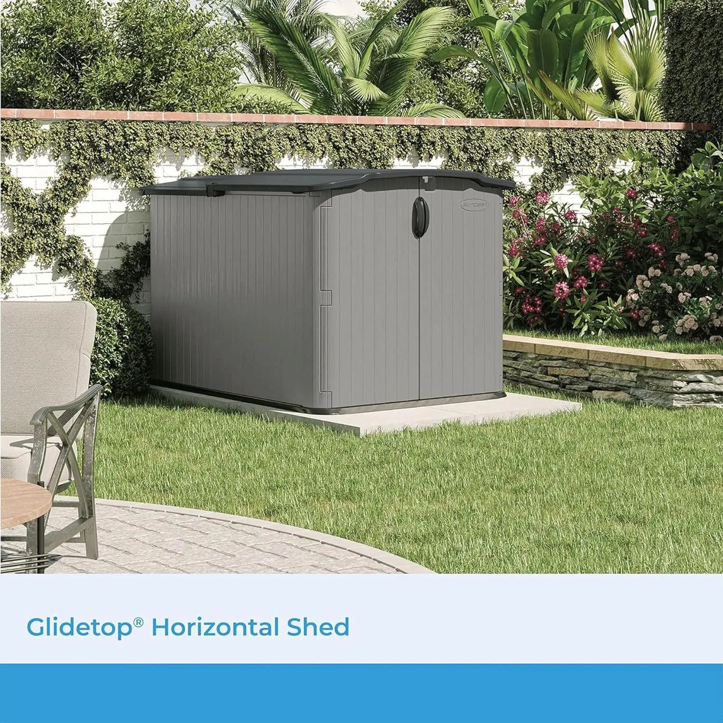 New-Glidetop Horizontal Outdoor Storage Shed with Pad-Lockable Sliding Lid and Doors, All-Weather Shed 57.5" W x 79.75" D x