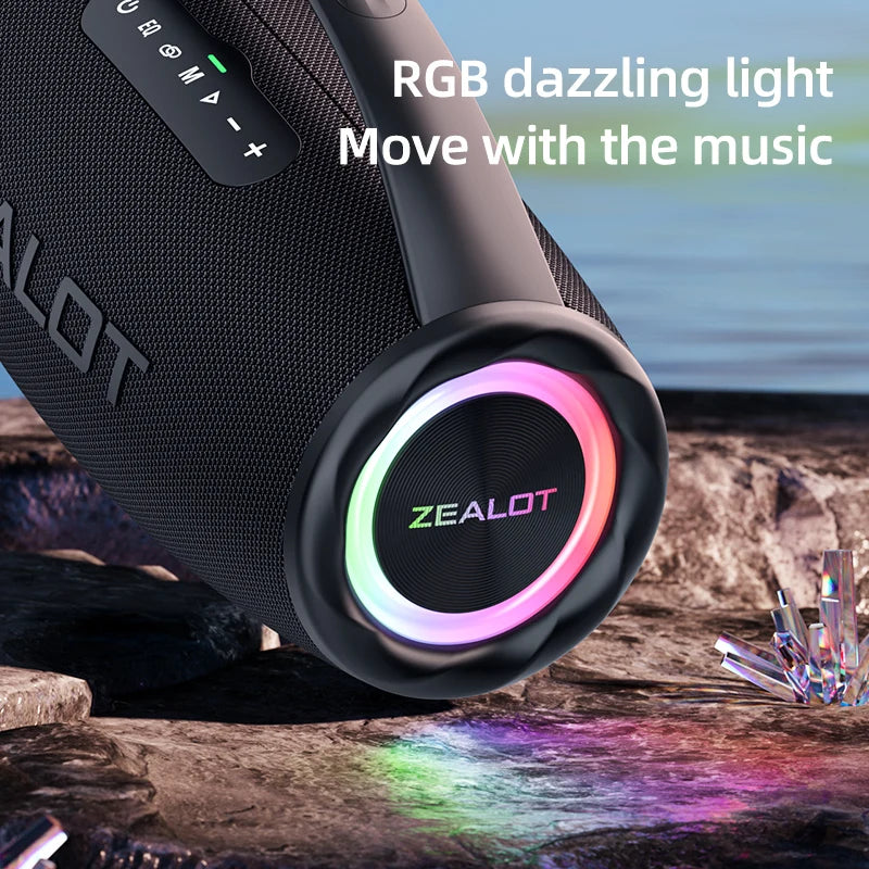 Zealot-S97 80W high power bluetooth speaker portable RGB colorful light waterproof wireless subwoofer 360 stereo surround TWS FM