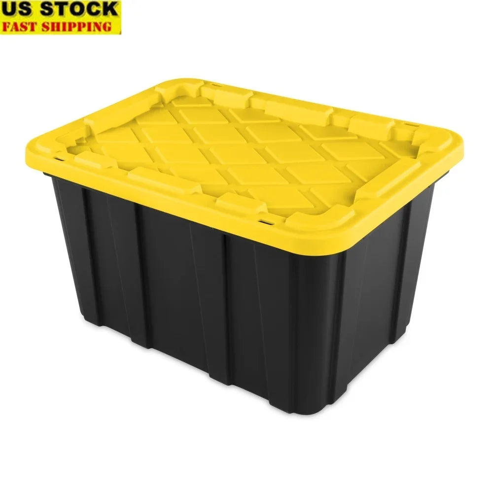 27 Gallon Heavy Duty Plastic Storage Bin with Snap-On Lid Stackable Totes Garage Basement Attic Transport and Organization