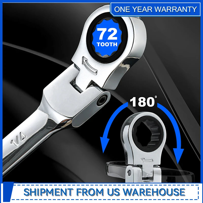 Flex Head Ratcheting Wrench Set SAE1/4"-7/8"14-Piece Chrome Vanadium Steel Combination Wrench Set with Wrench Rack By Prostormer