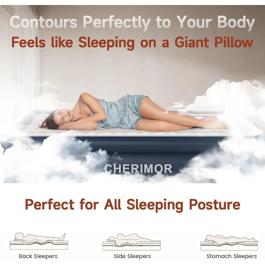 King Size Air Mattress with Builtin Pump for Outdoor Camping Sleepover Guest Room Use 18in Raised Heavy Duty Inflatable Bed wit