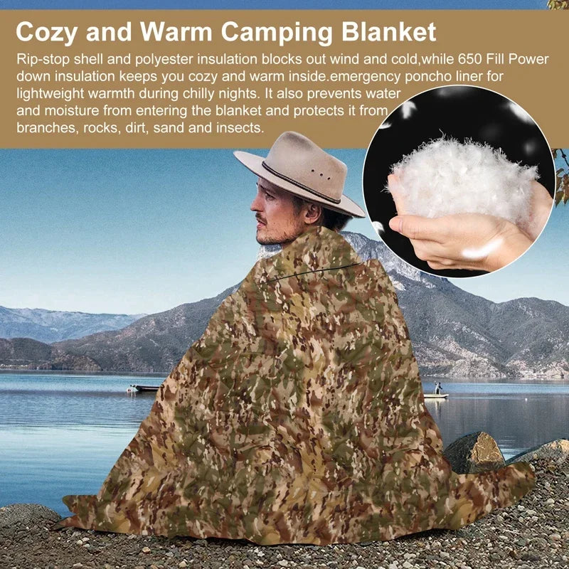 Tactical Army Poncho Liner Camouflage Water Repellent Woobie Quilted Blanket Suitable for Shooting, Hunting