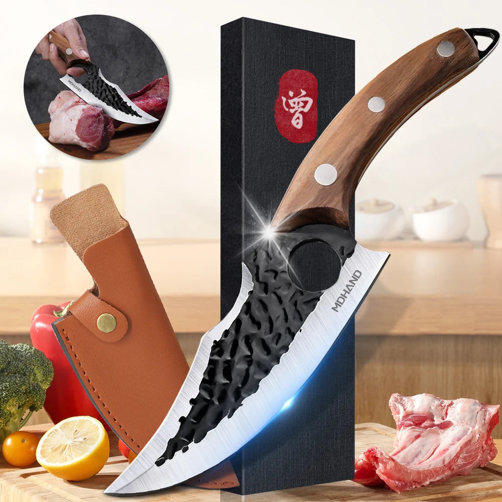 Stainless Steel Hand Forged Knife Cleaver Chef Cooking Cutter Fruit Slicing Meat Cutting Knife Cover