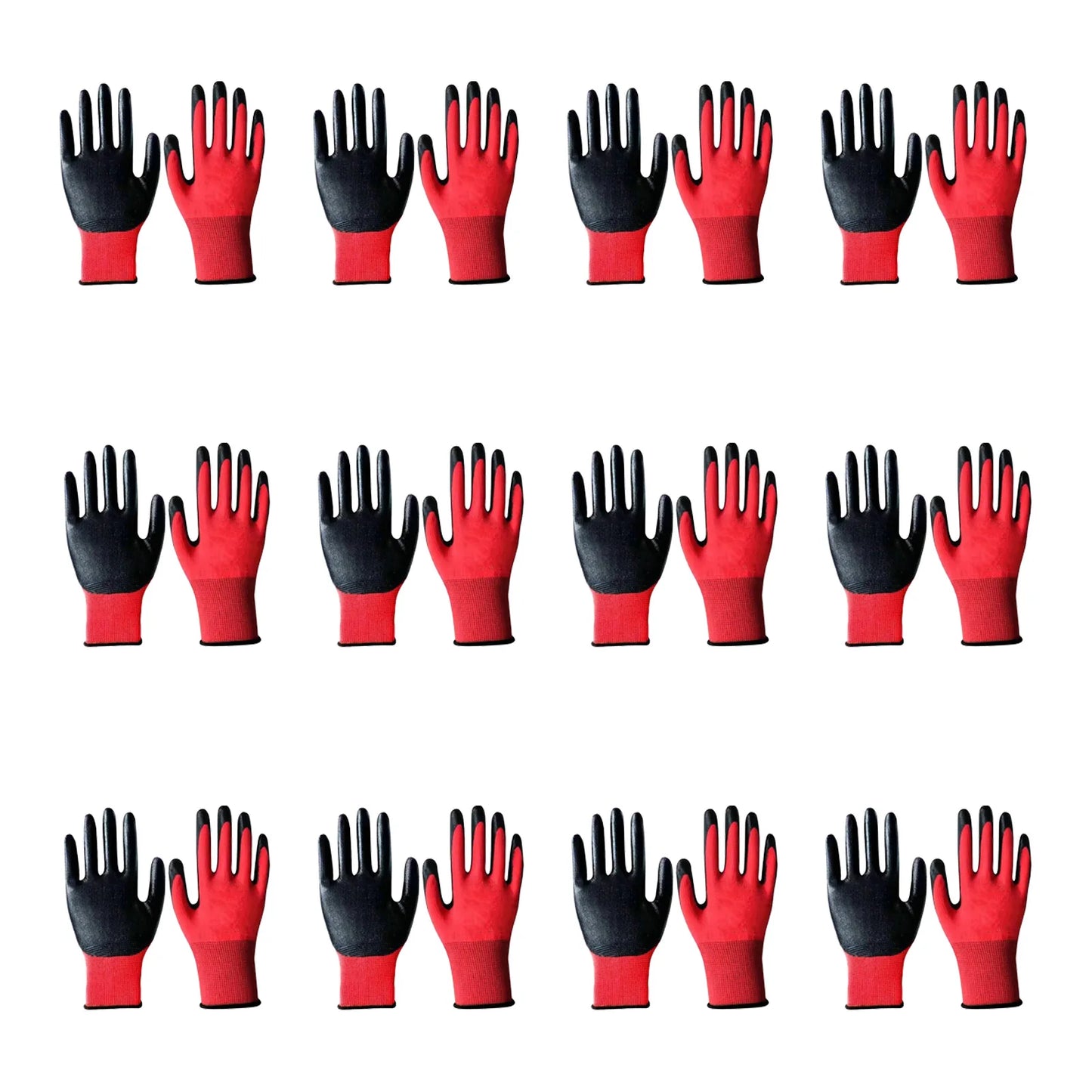 12pcs Garden Glove sets black red Non-slip Multi Use Safety Work Gloves Abrasion-resistant Nitrile Latex Gloves kit
