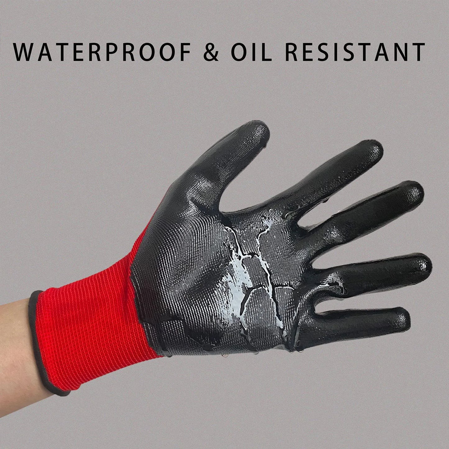 12pcs Garden Glove sets black red Non-slip Multi Use Safety Work Gloves Abrasion-resistant Nitrile Latex Gloves kit