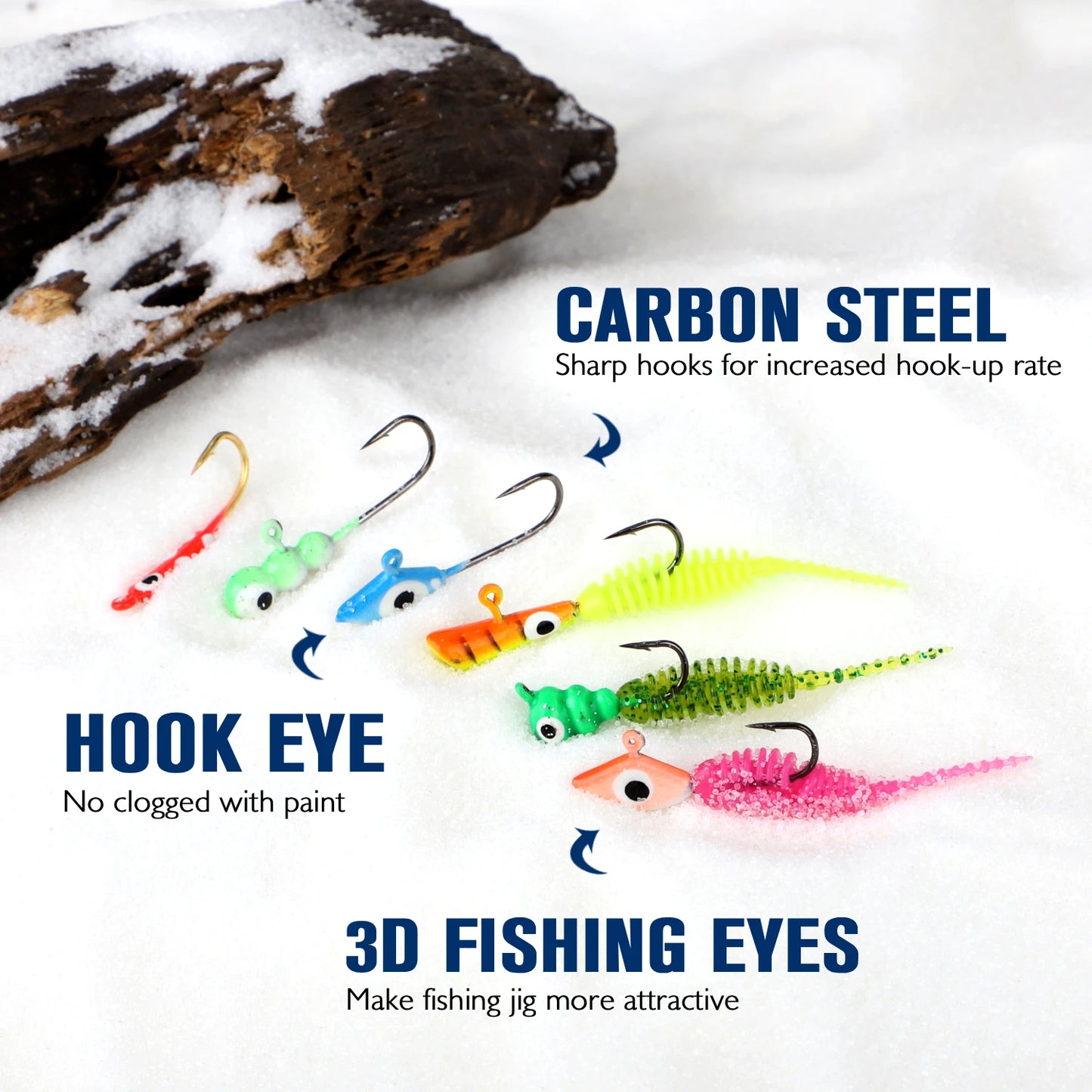 93pcs  Ice Fishing Jigs Kit, Ice Fishing Lures Glow in The Dark Ice Jigs | Soft Baits Ice Fishing Jig Heads Walleye Crappie