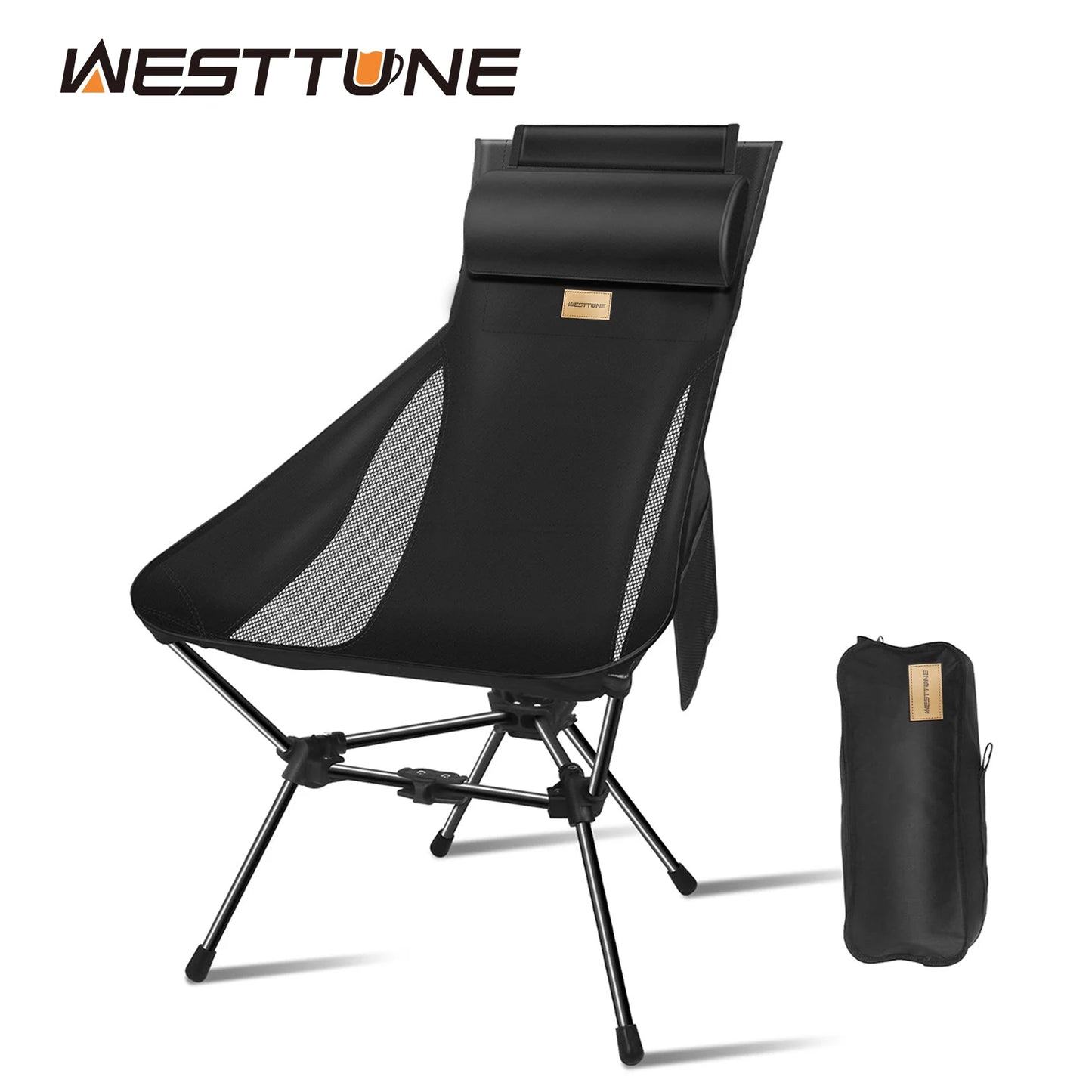 WESTTUNE Outdoor Folding Chairs with Headrest and Storage Bag Lightweight Chair for Outside Camping Hiking Travel Beach Sports