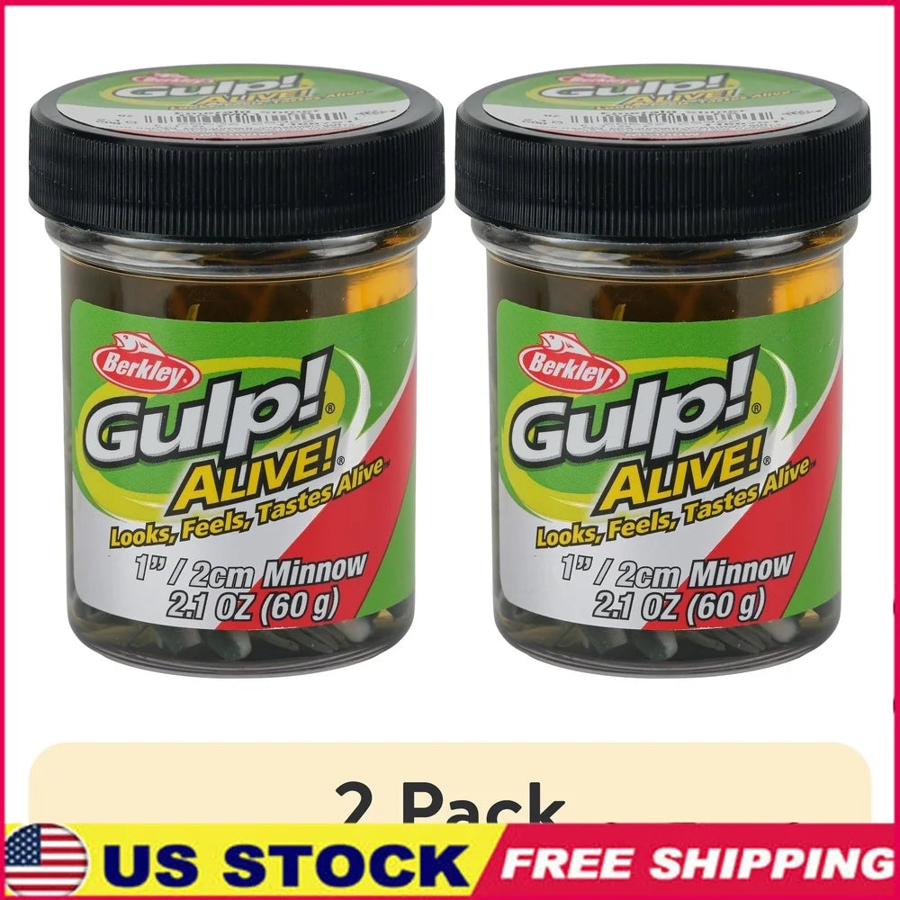 2 Pack Gulp Alive Minnow Lifelike Bait Enhanced Scent Durable Convenient Fishing Attractant Rechargeable Solution Freshwater
