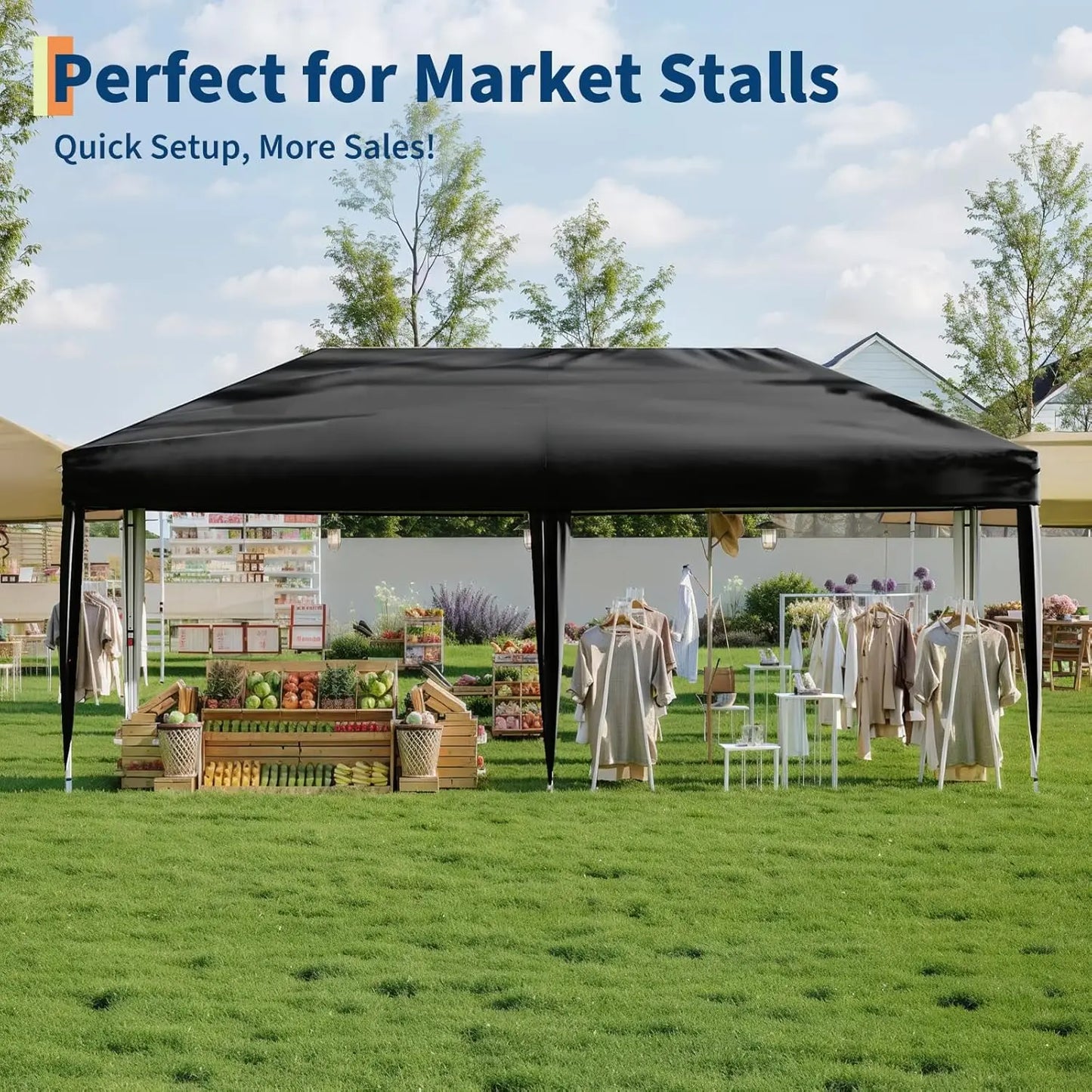 10x20FT Pop Up Canopy - Easy Up Camping Tent with One Roller Bag, 3 Adjustable Height, 4 Weight Bags for Deck Garden Beach