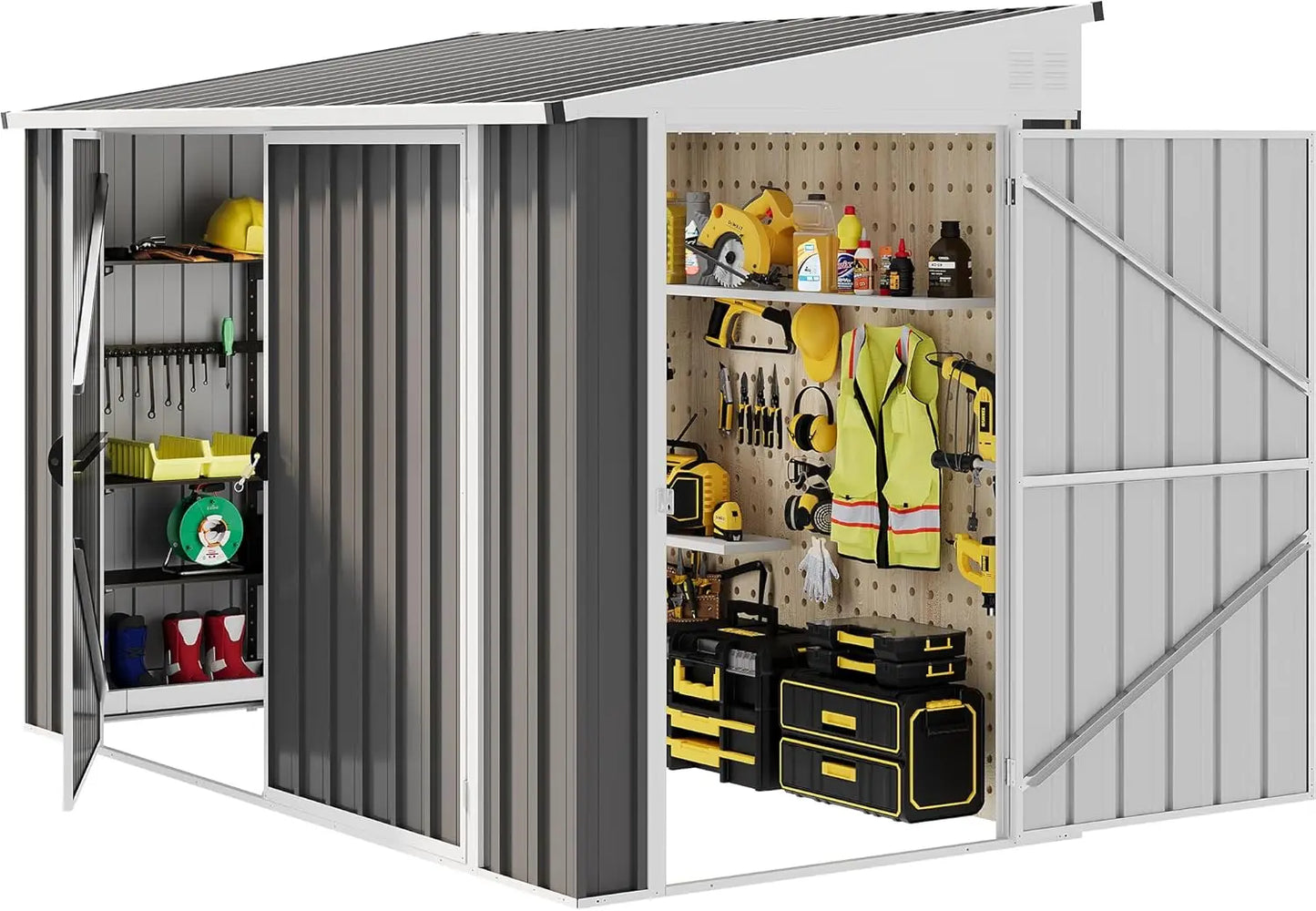 8x4 FT Outdoor Weatherproof Storage Shed, Secure Metal Bike Shed w/Lockable Entry, Storage for Lawn Equipment, Tools