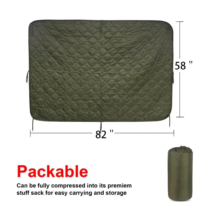 Tactical Army Poncho Liner Camouflage Water Repellent Woobie Quilted Blanket Suitable for Shooting, Hunting