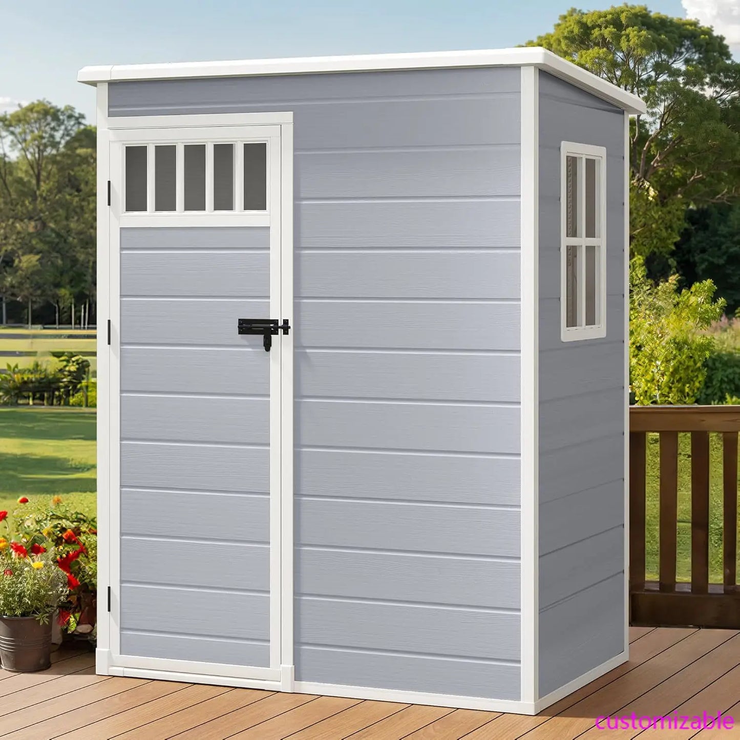 Plastic Outdoor Storage Shed All Weather With Windows 5x3ft