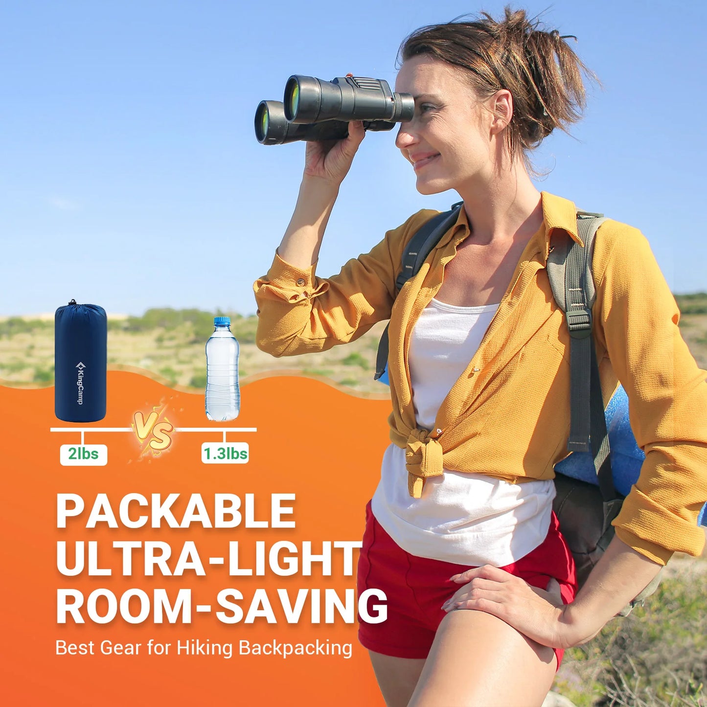 KingCamp Self Inflating Sleeping Pad, Ultralight Inflatable Sleeping Mat With Pillow Built-in Foot Pump For Camping Traveling