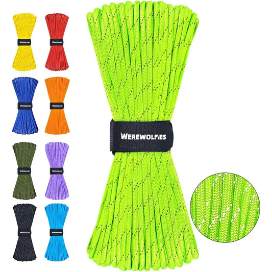 WEREWOLVES Reflective Paracord Rope 7 Strand Type III 4mm 100ft 200ft for Tent Camping
