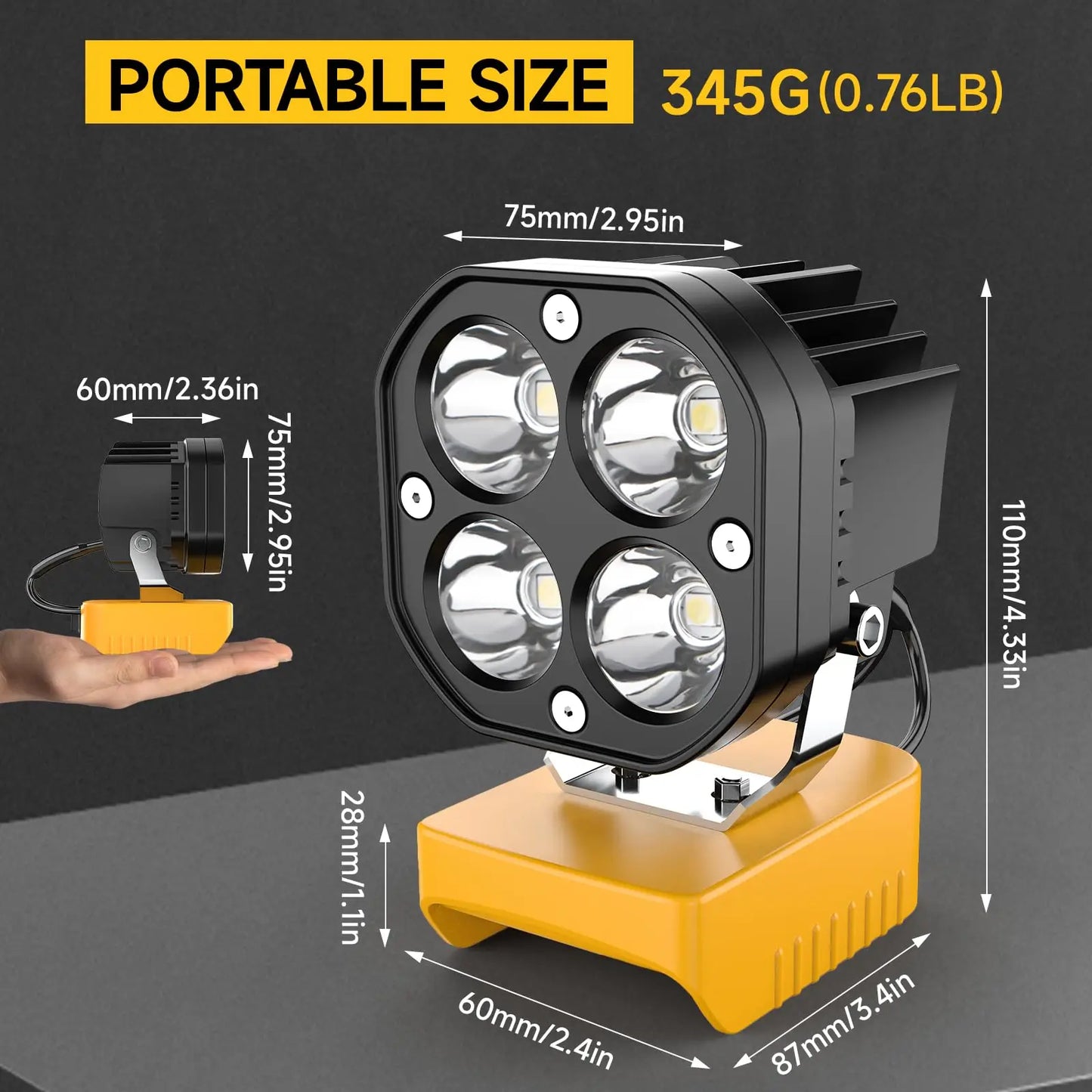 Kzreect 40W 6000LM Portable LED Work Light, for Dewalt 20V Battery, Cordless Work Light for Camping and Emergency Backup