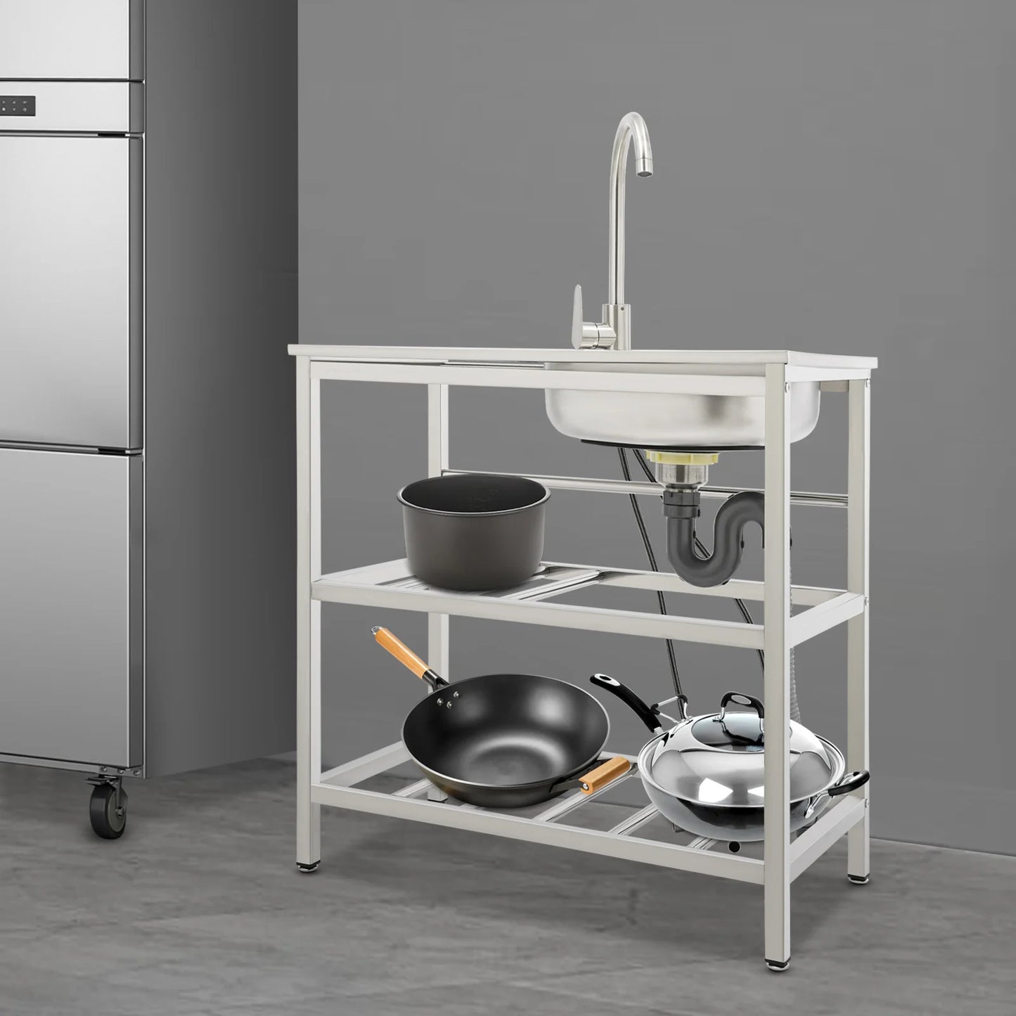 Freestanding Stainless Steel Kitchen Sink with Faucet Outdoor Kitchen Utility Sink Durable And Modern Design for Home Use