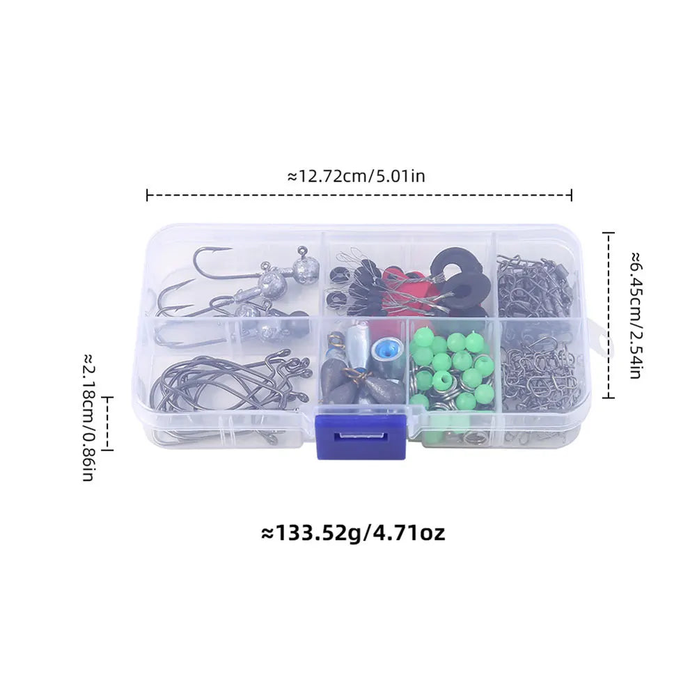 170pcs Fishing Tools Accessories Kit Set with Fishing Box Fish Hooks Swivels Sinkers Fishing Set Fishing Gifts for Men