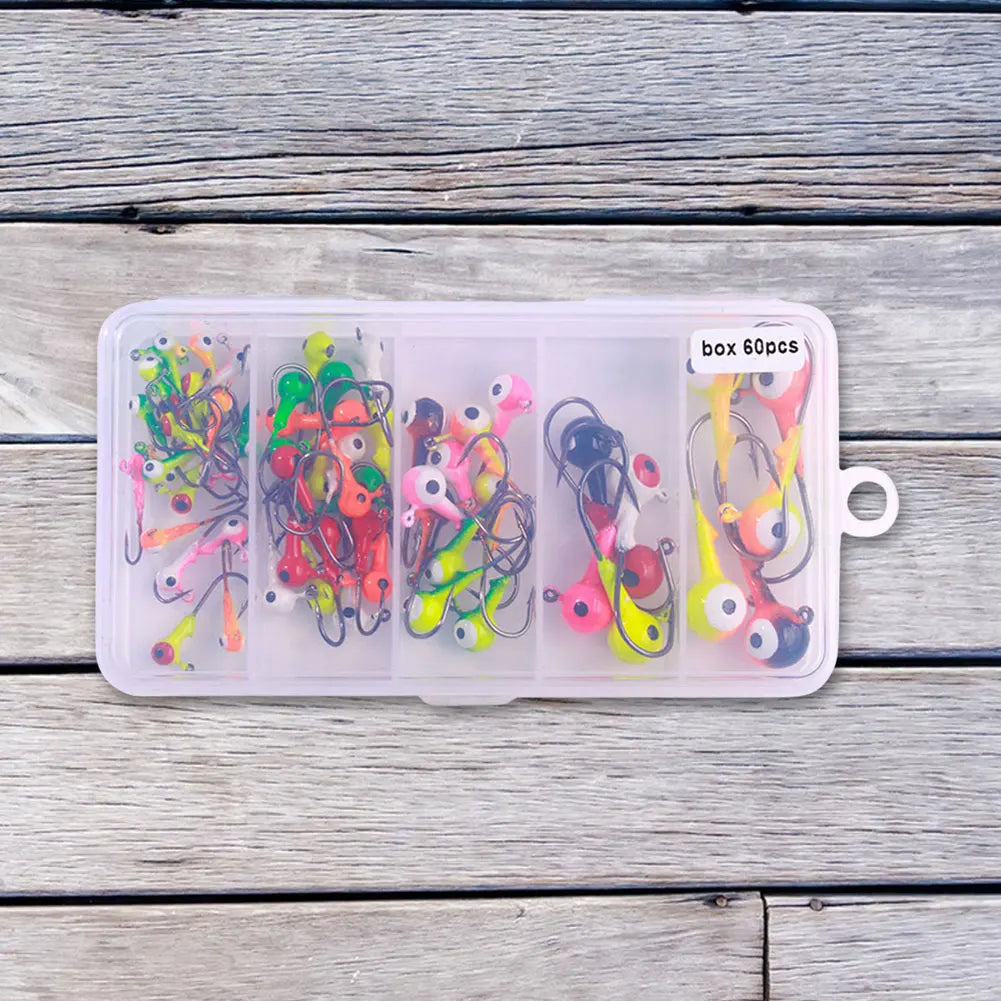 60/75pcs/box Barbed Jig Head Hooks Jigging Head Hooks Fishing Equipment Gear Tackle Accessories