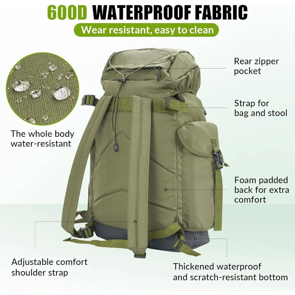 Fishing Backpack With Foldable Chair 35L Rod Holder Storage