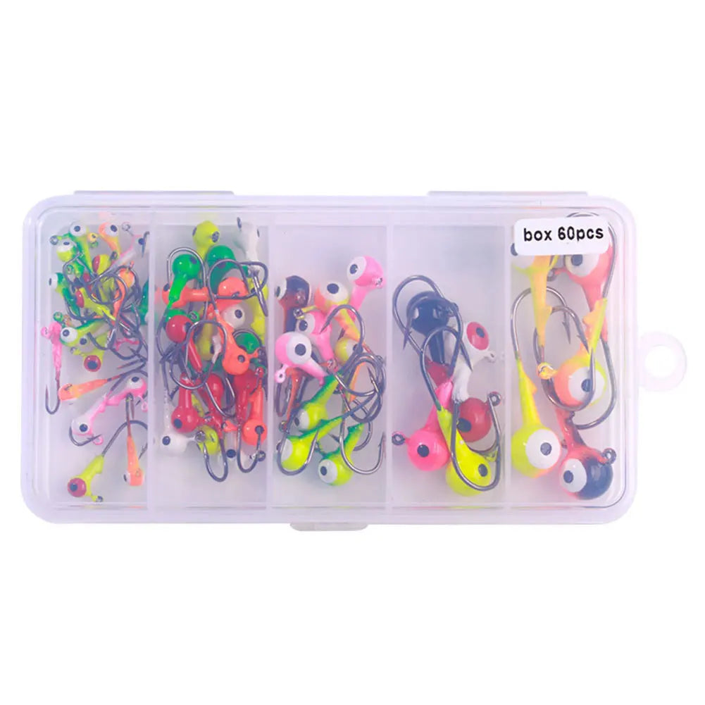 60/75pcs/box Barbed Jig Head Hooks Jigging Head Hooks Fishing Equipment Gear Tackle Accessories