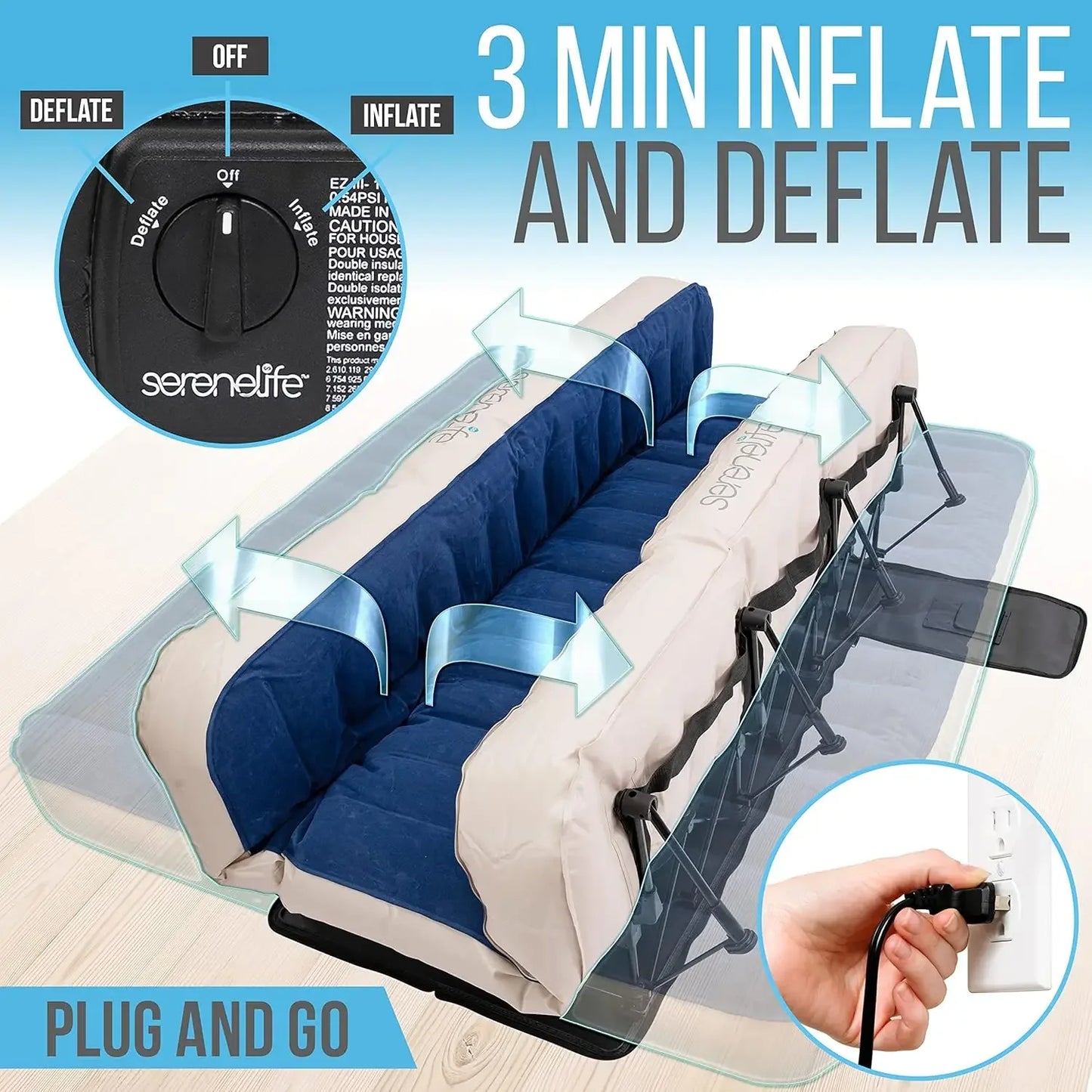 EZ Bed Air Mattress With Frame And Rolling Case Pump