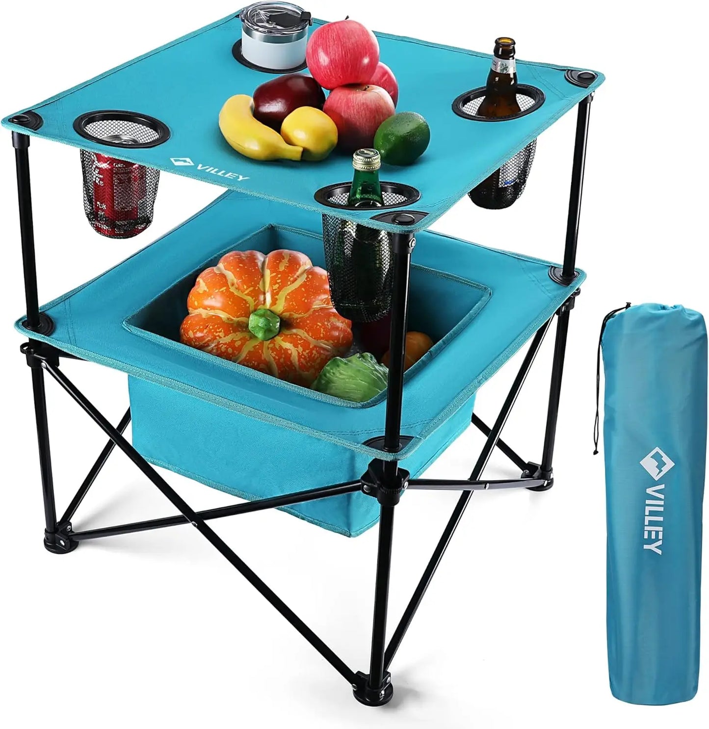 Portable Camping Picnic Table, Lightweight Folding Beach Table with 4 Cup Holders and Carry Bag for Camp