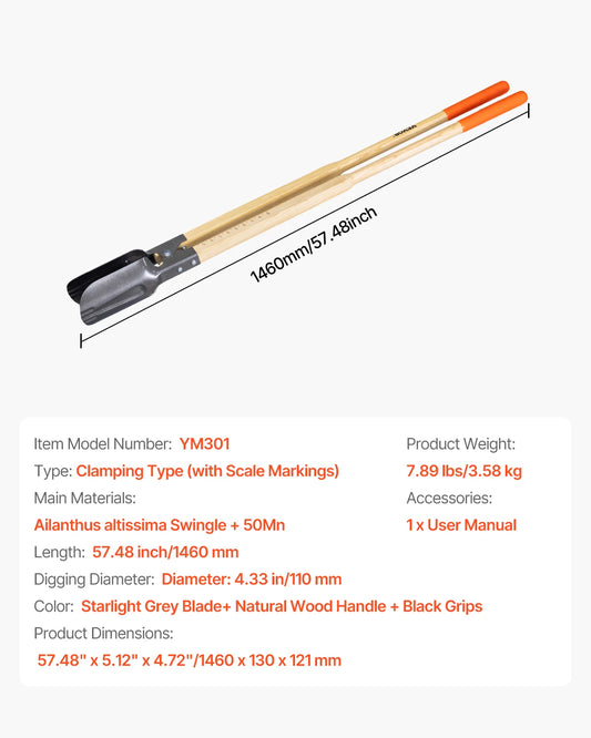 VEVOR Post Hole Digger Heavy Duty Post Hole Digger Manual Hole Digger with Scale Markings Post Hole Digger for Digging Gardening