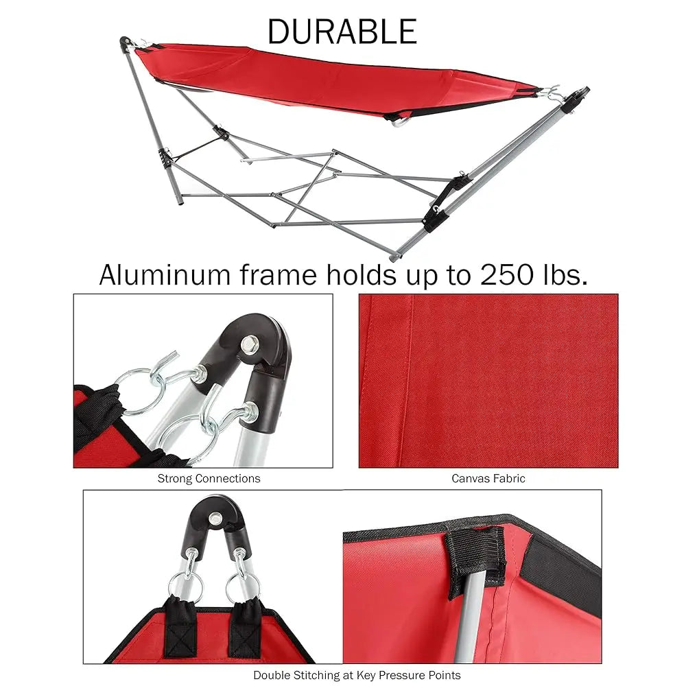 Hammock With Stand Included Portable Carry Bag Red