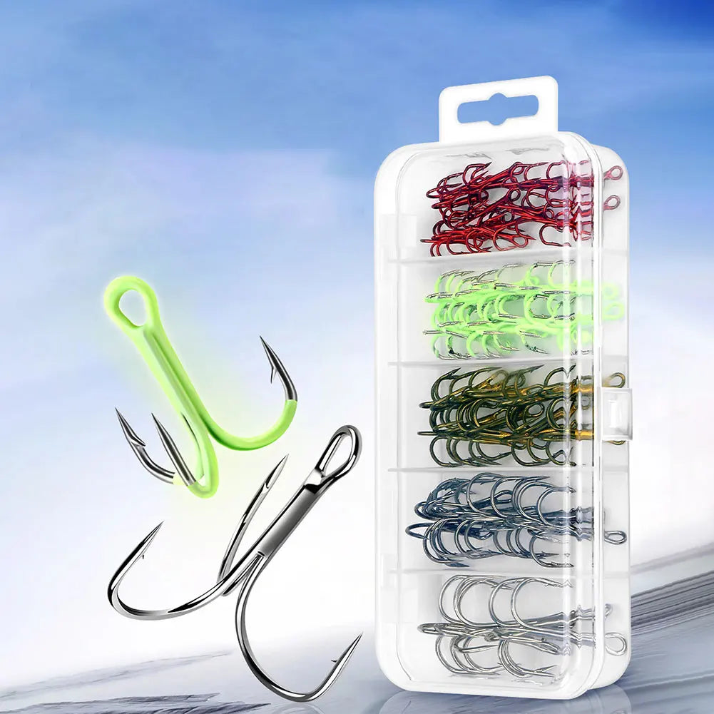 High Carbon Steel Treble Hook 5 Colors Luminous Treble Hook Barbed Sharp Triple Hook for Saltwater Freshwater Fishing