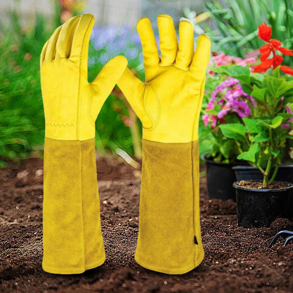1 Pair Long Thorn Proof Working Mitten Breathable Leather Garden Gloves with Forearm Protection Floral Gauntlet Best Garden Gift