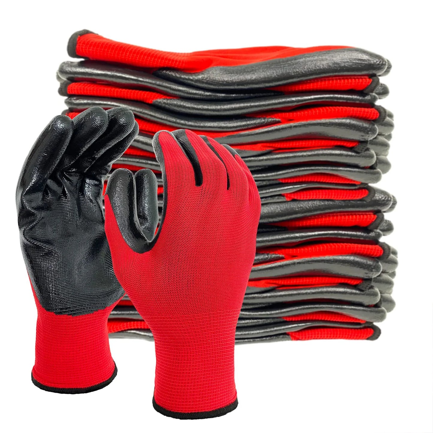 12pcs Garden Glove sets black red Non-slip Multi Use Safety Work Gloves Abrasion-resistant Nitrile Latex Gloves kit