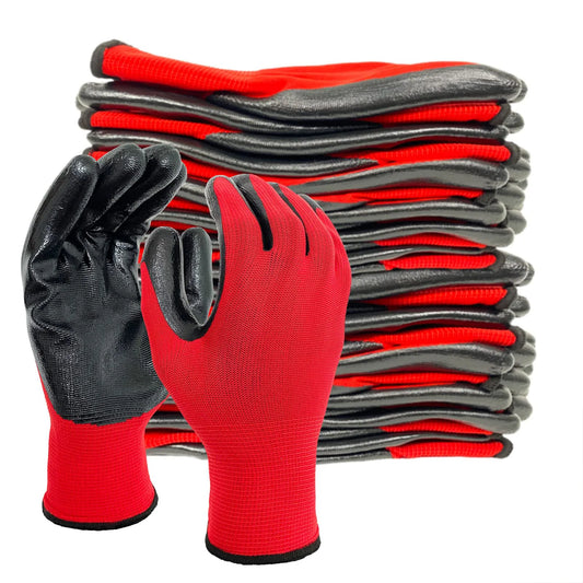 12pcs Garden Glove sets black red Non-slip Multi Use Safety Work Gloves Abrasion-resistant Nitrile Latex Gloves kit
