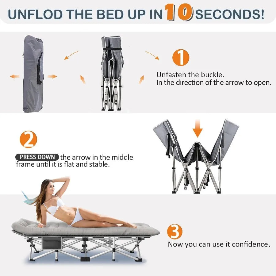 Camping Cot with Comfortable Mattress 1 Pack Folding Camping Cots Cots for Sleeping Camping Bed Heavy Duty Folding Cot with Car
