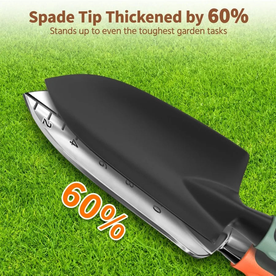 3 Piece Garden Tool Set with Ergonomic Handles for Outdoor Use Includes Hand Trowel Rake and Transplant Shovel for W