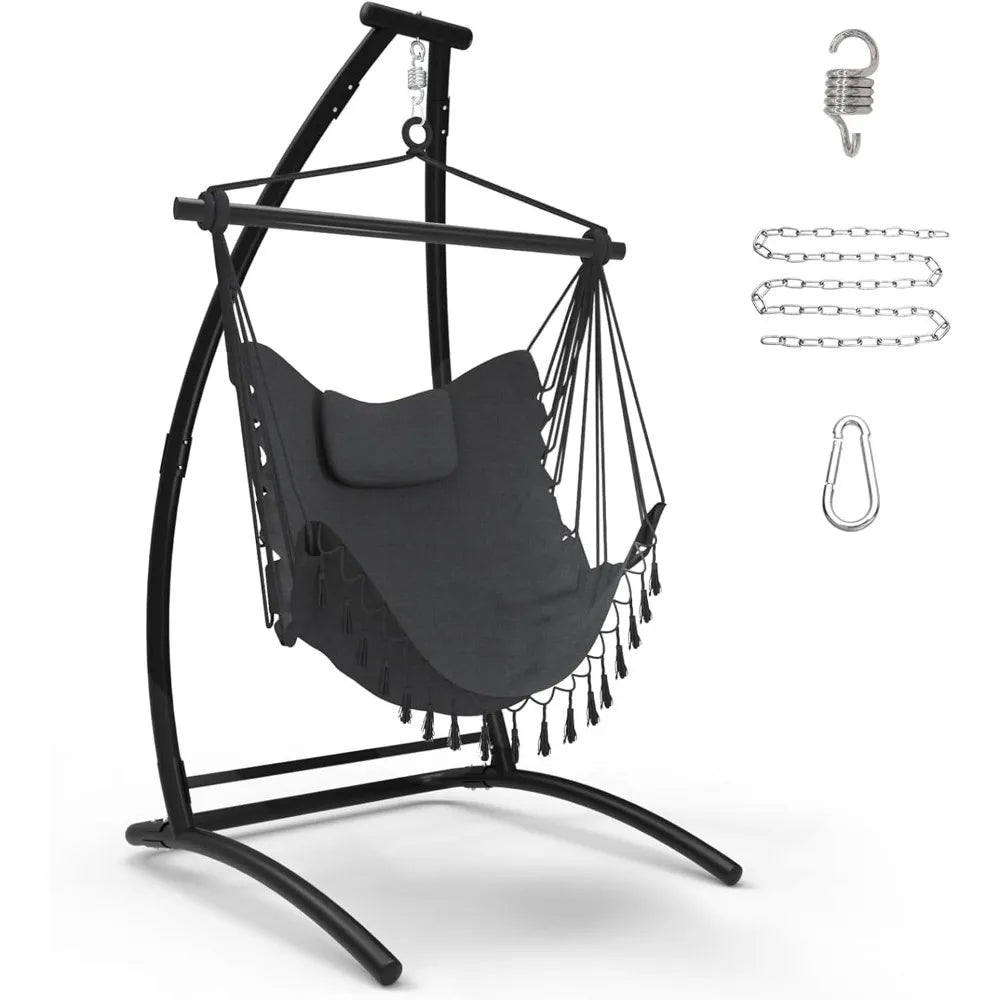 C Type Hammock Chair With Stand For Balcony Patio 300 Lb
