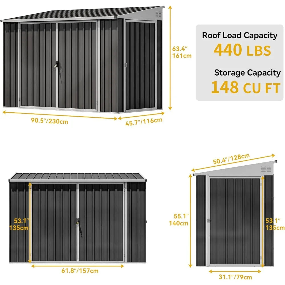 8x4 FT Outdoor Weatherproof Storage Shed, Secure Metal Bike Shed w/Lockable Entry, Storage for Lawn Equipment, Tools