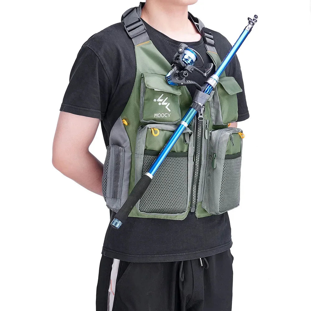 Fishing Vest Breathable Fishing Travel Mesh Vest with Zipper Pockets Summer Work Vest for Outdoor Running Travel Hiking