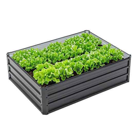 4x3x1ft Black Metal Raised Garden Bed – Galvanized Planter Box for Veggies, Flowers, Herbs