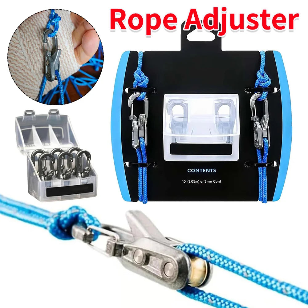 Outdoor Rope Adjuster with 6 Hooks Wear Resist Stainless Steel Rope Tension Adjuster Control Climbing Rope Adjust Equipment