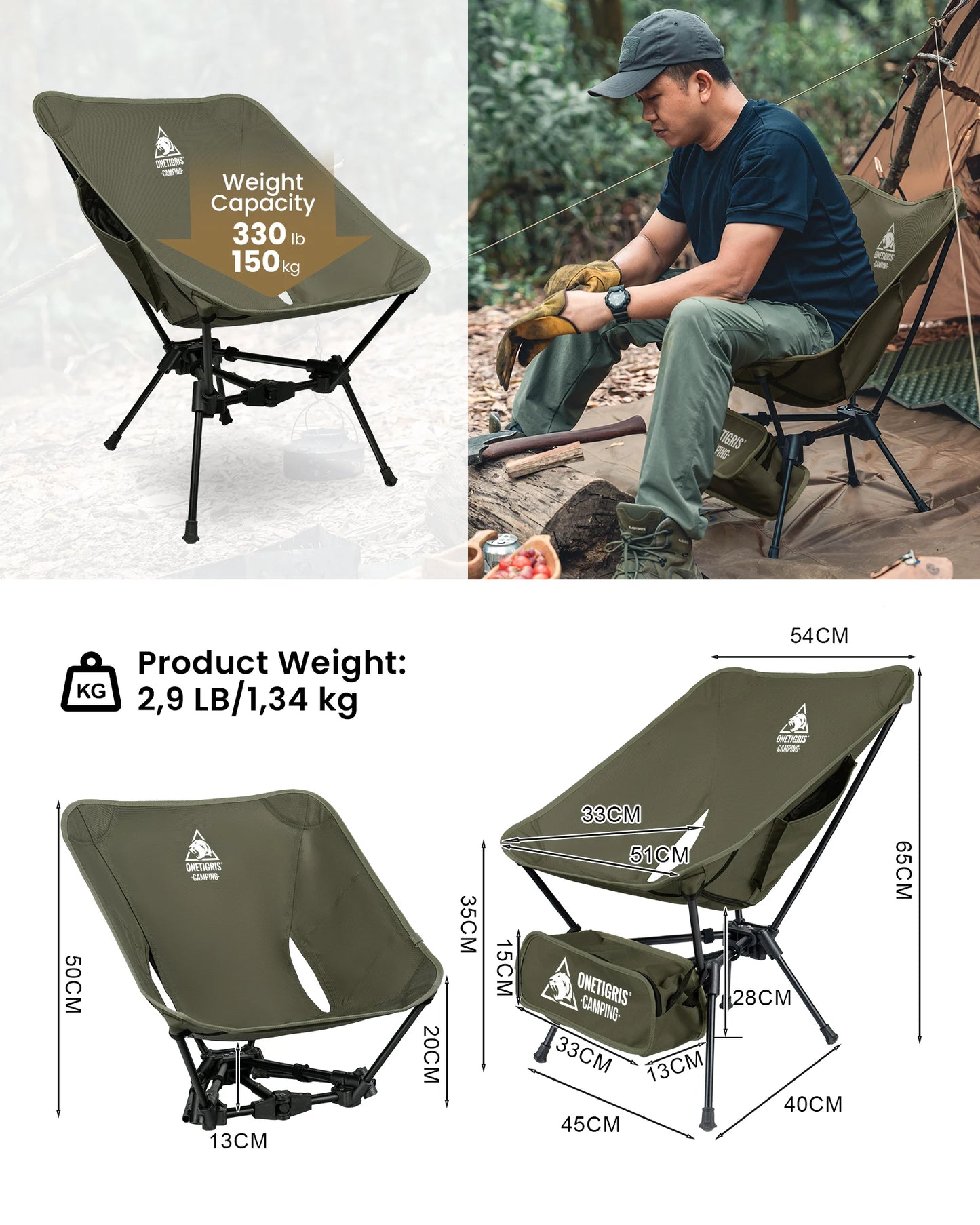 OneTigris Tigerblade Chair Foldable Outdoor Chair Triangle Framed Compact Portable Backpacking Chair