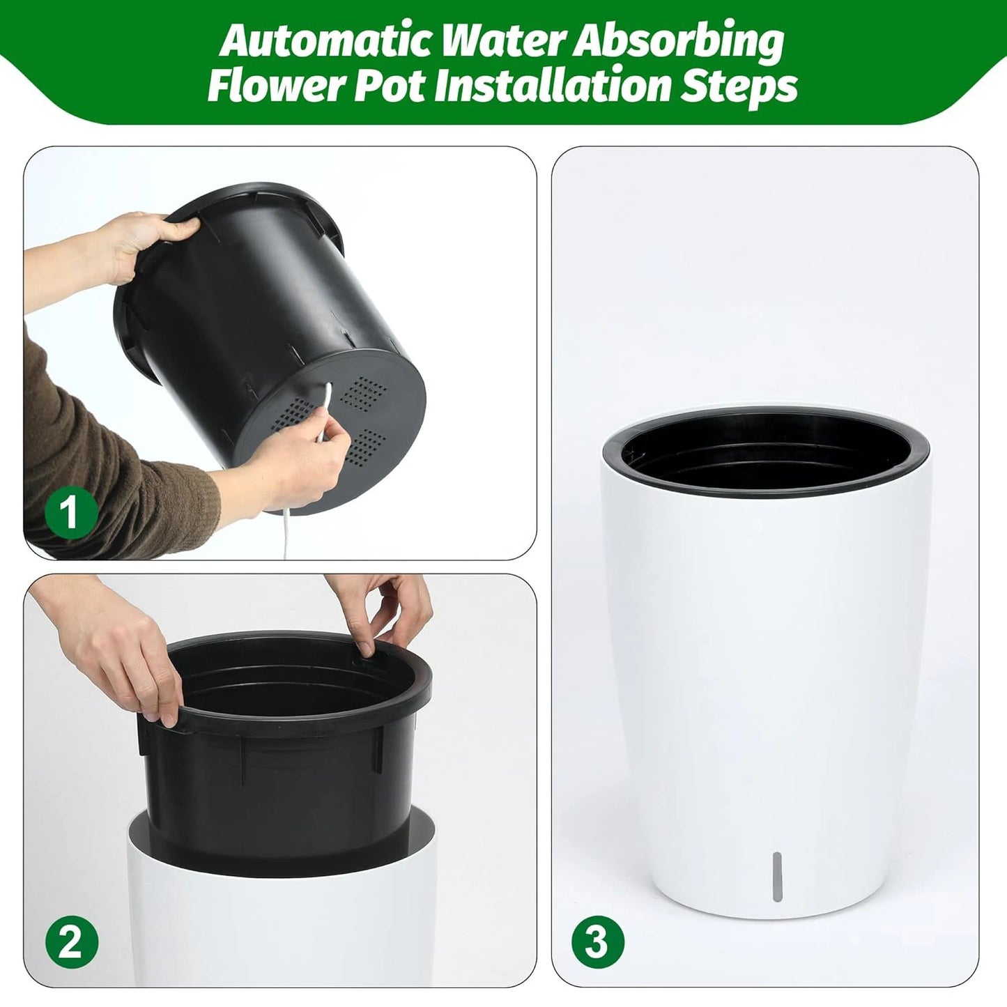 1-Pair Black Self-Watering Planters – 21.7” Tall Flower Plant Pots, Water Level Gauge, Tall-Round Series – For Large Plants