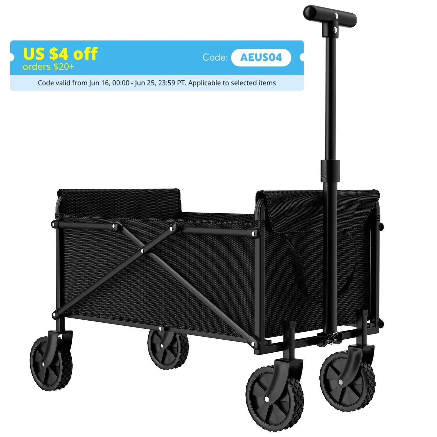 Black Small Handcart Outdoor Hiking Folding Cart Collapsible Utility Shopping Cart Wagon Portable Trolley Cart
