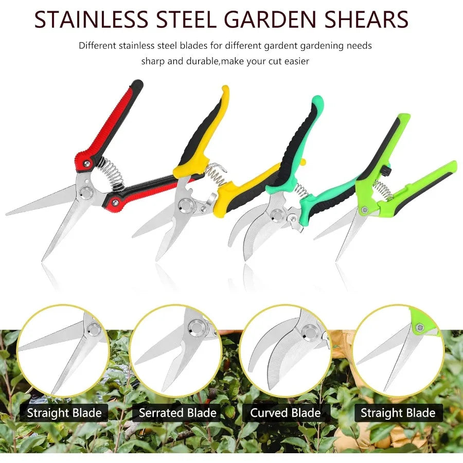 5Piece Garden Pruning Shears Set with Gloves and Storage Bag Stainless Steel Trimming Scissors for Flowers Herbs and Small Bran