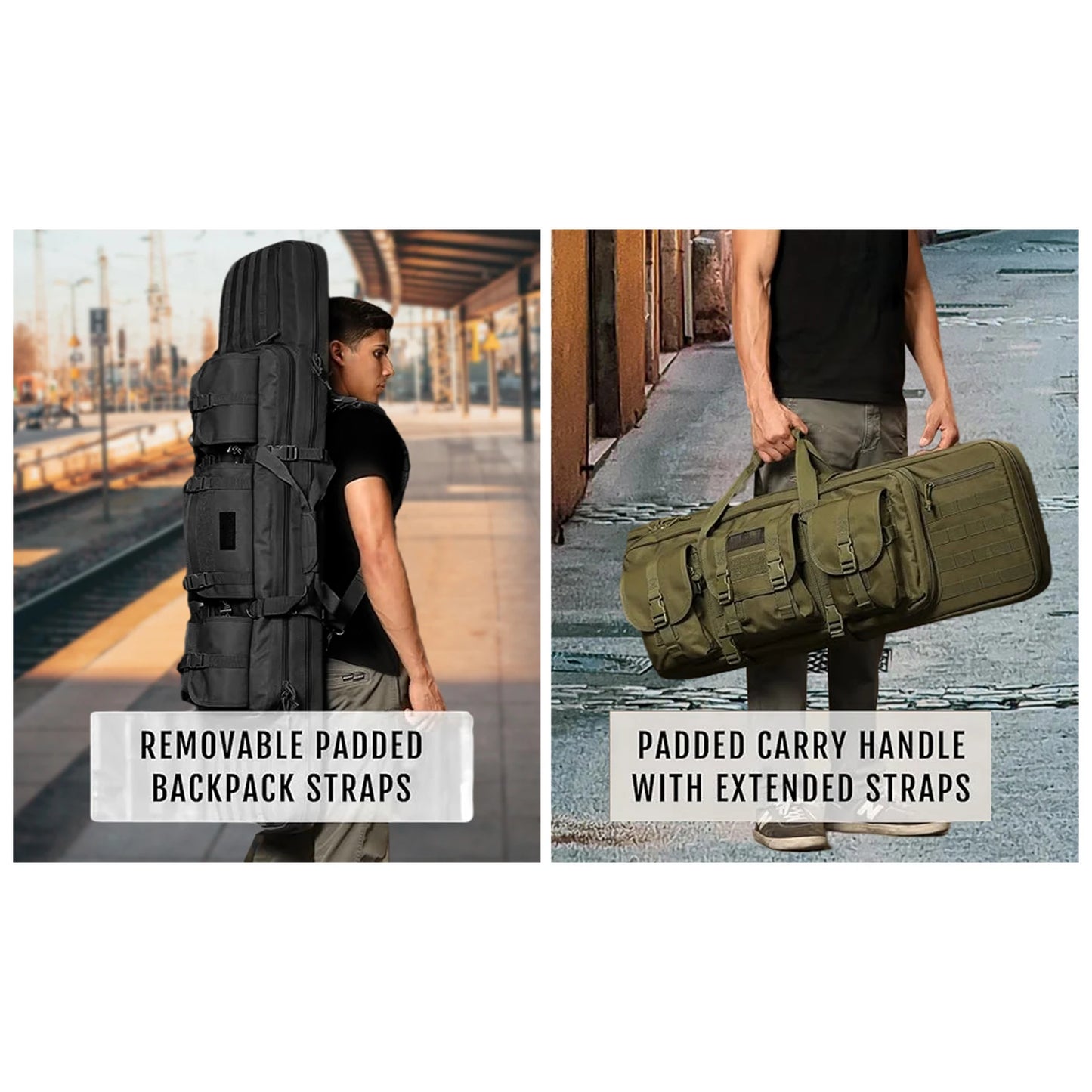 Classic Tactical Double Long Gun Pack Pistol Transport Case with Backpack Strap Lockable Compartment for Outdoor Hunting