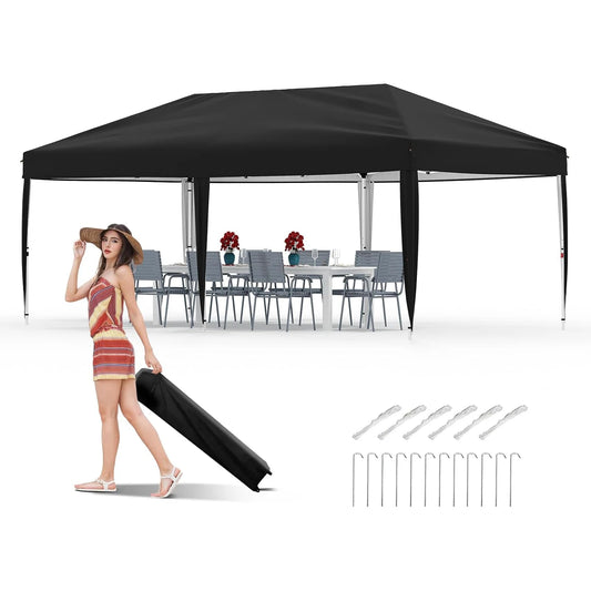 10x20FT Pop Up Canopy - Easy Up Camping Tent with One Roller Bag, 3 Adjustable Height, 4 Weight Bags for Deck Garden Beach