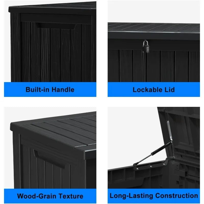 150 Gallon Resin Outdoor Deck Box Waterproof Storage Black