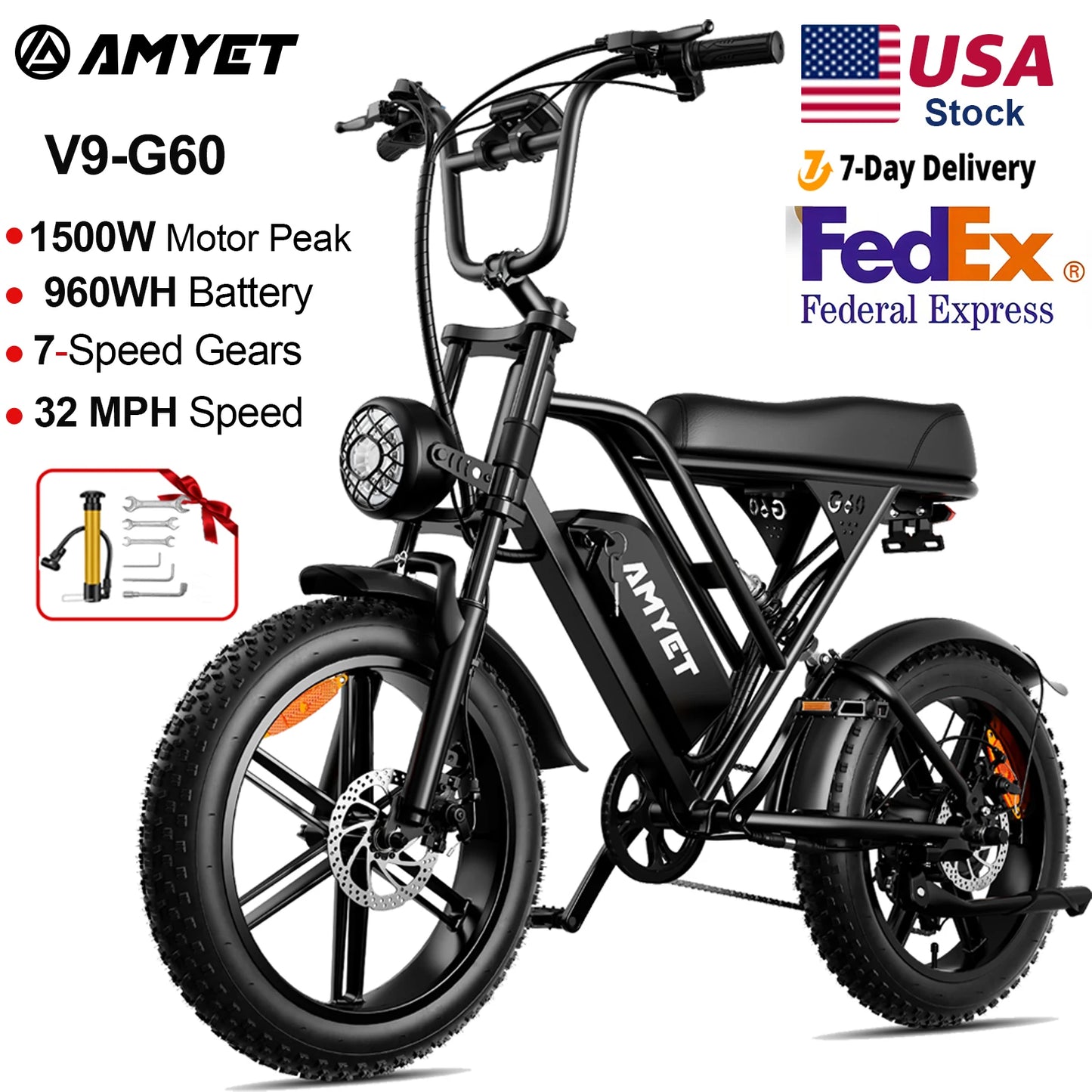 AMYET V9 G60 Electric Bike 1000W 48V Mountain Ebike